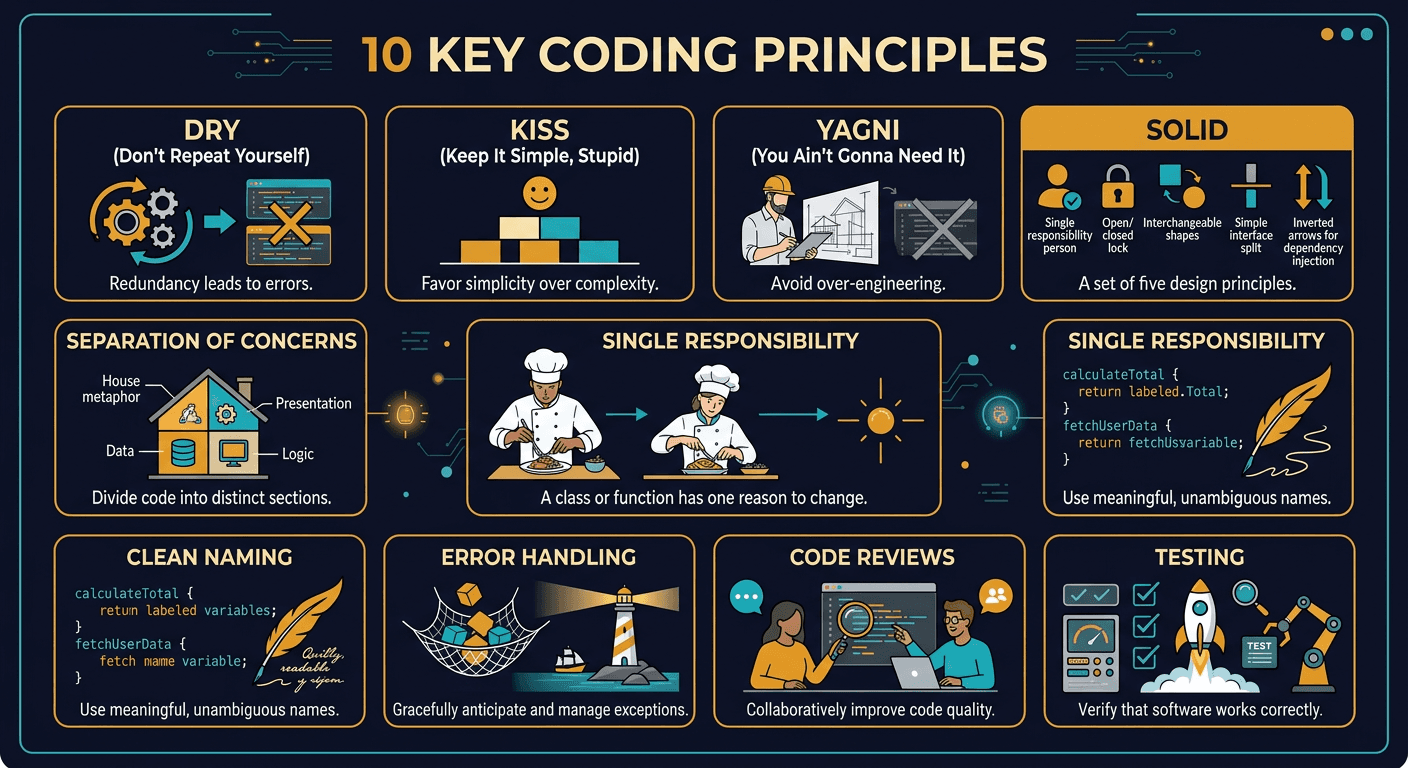10 Good Coding Principles to improve code quality diagram