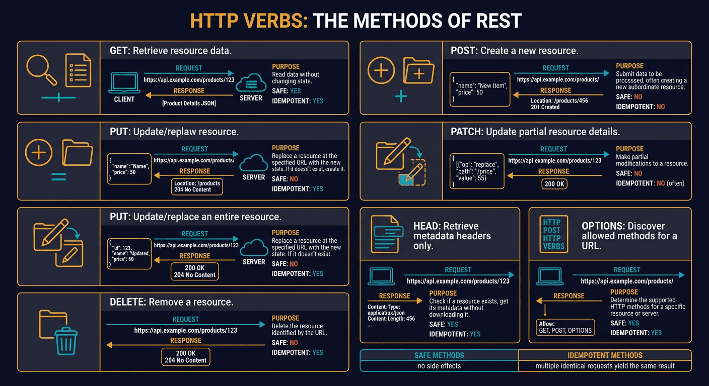 GET, POST, PUT... Common HTTP “verbs” in one figure diagram