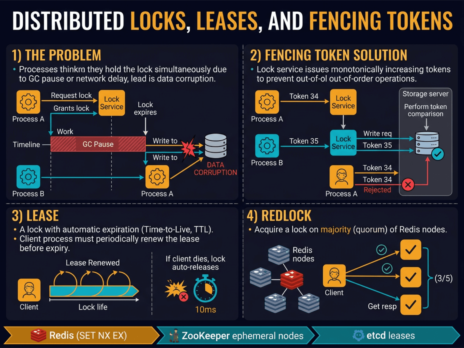 Distributed Locks, Leases, and Fencing Tokens diagram