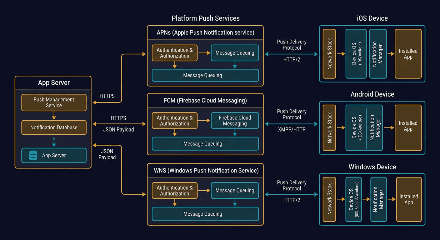 How are notifications pushed to our phones or PCs