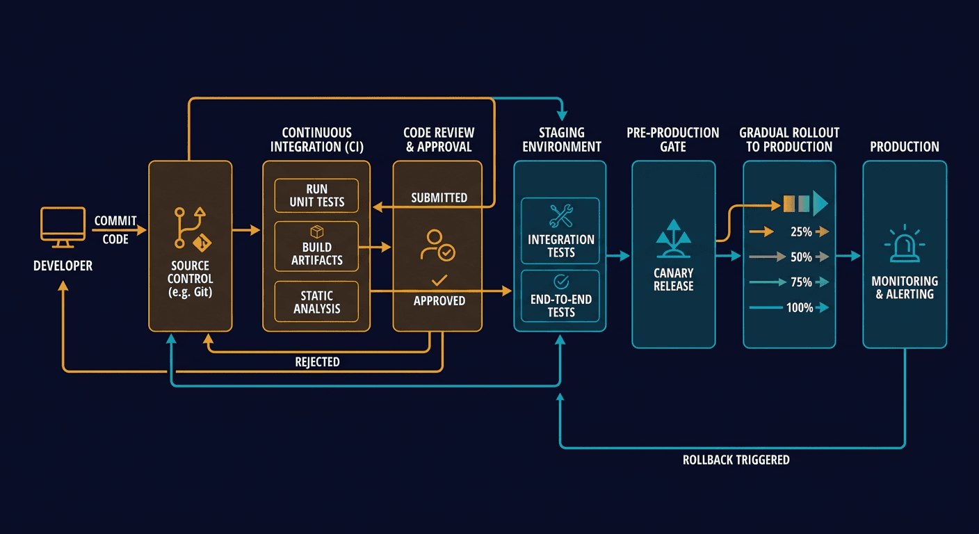 How do companies ship code to production diagram