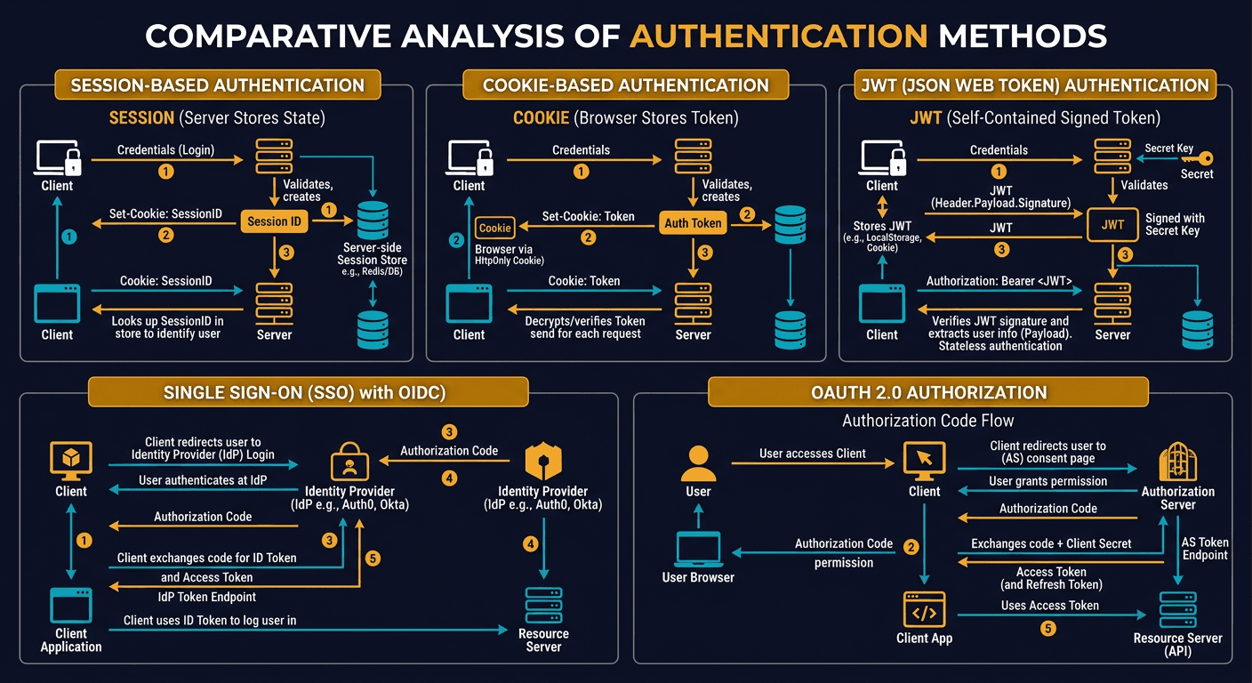 Session, Cookie, JWT, Token, SSO, and OAuth 2.0 Explained in One Diagram