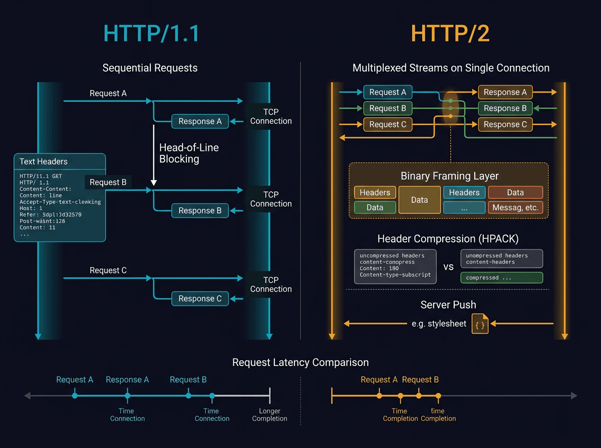 What makes HTTP2 faster than HTTP1 diagram