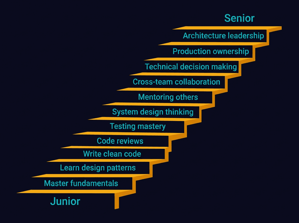 11 steps to go from Junior to Senior Developer diagram