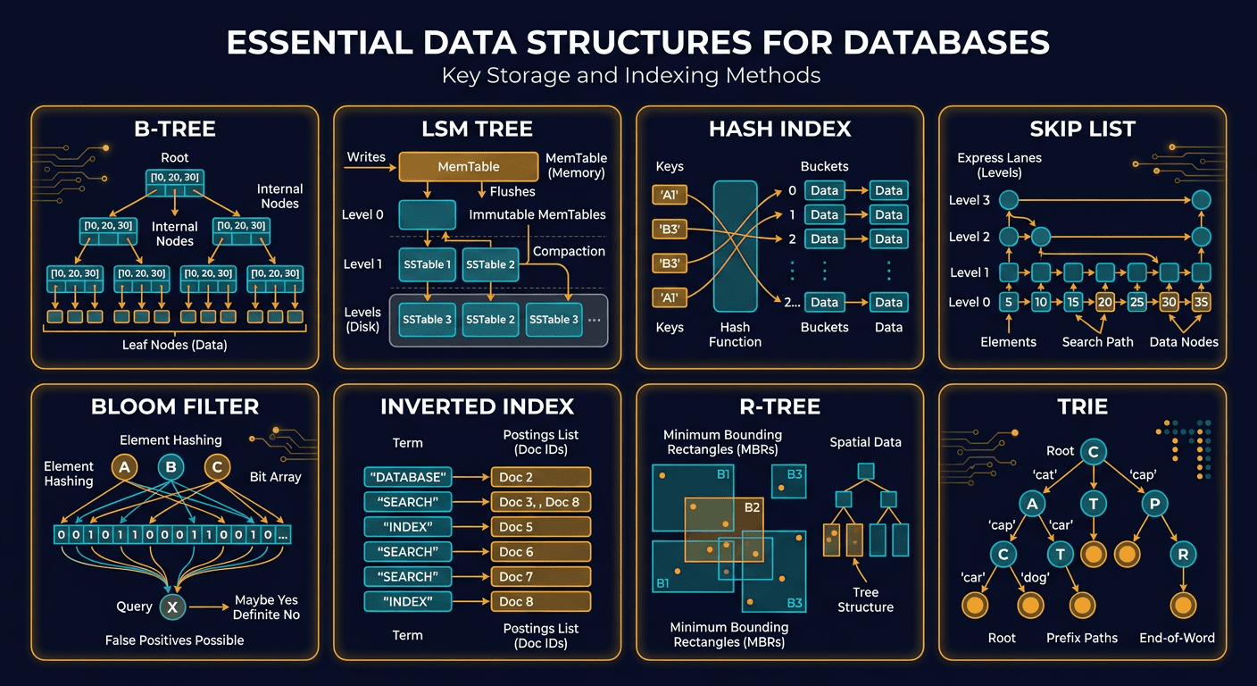 8 Key Data Structures That Power Modern Databases diagram