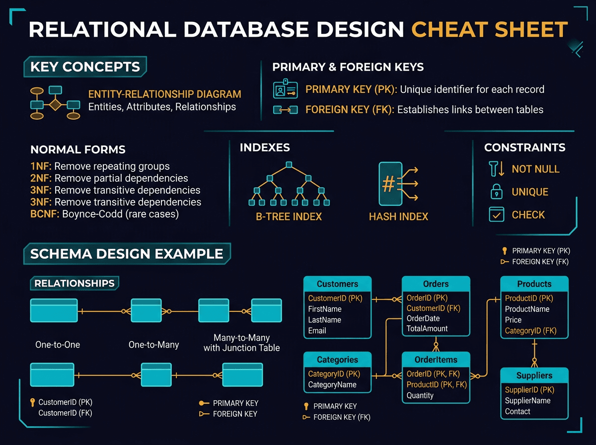 Cheatsheet on Relational Database Design diagram