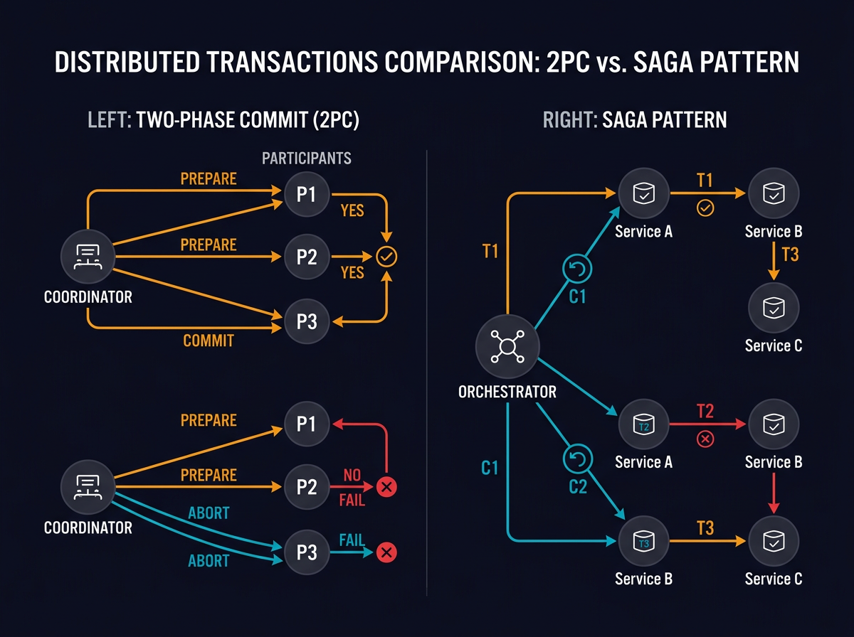 Distributed Transactions - Two-Phase Commit and Saga Pattern - System ...