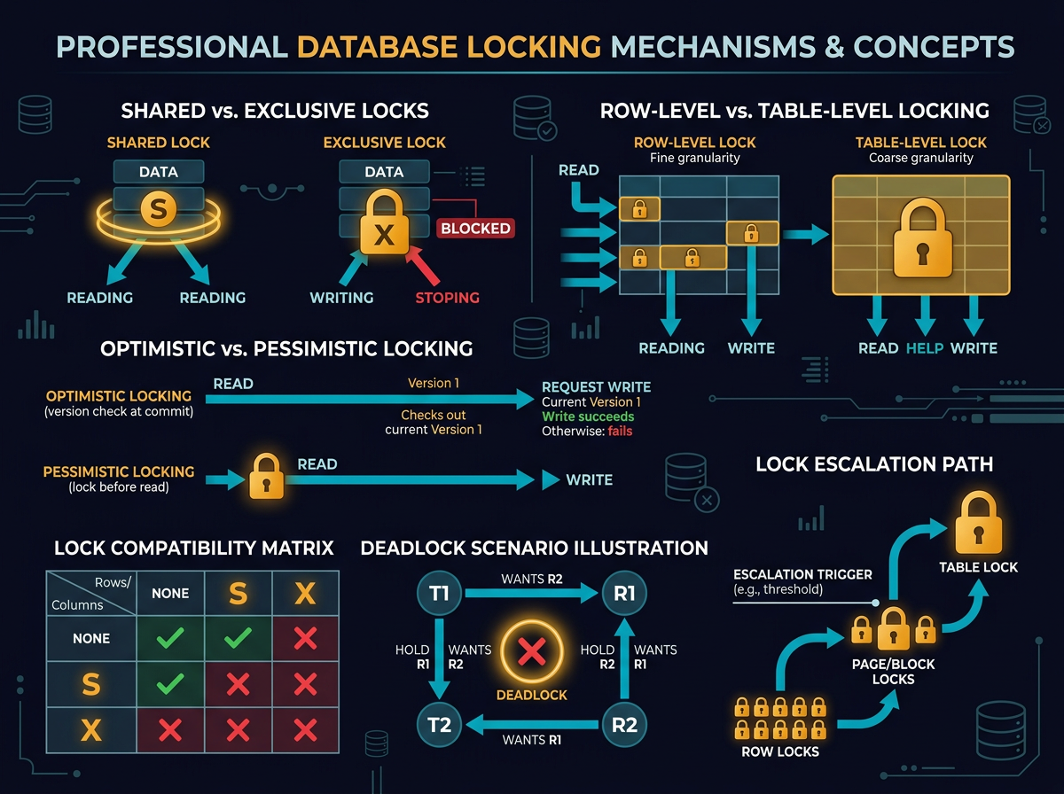 What are the differences among database locks - System Design